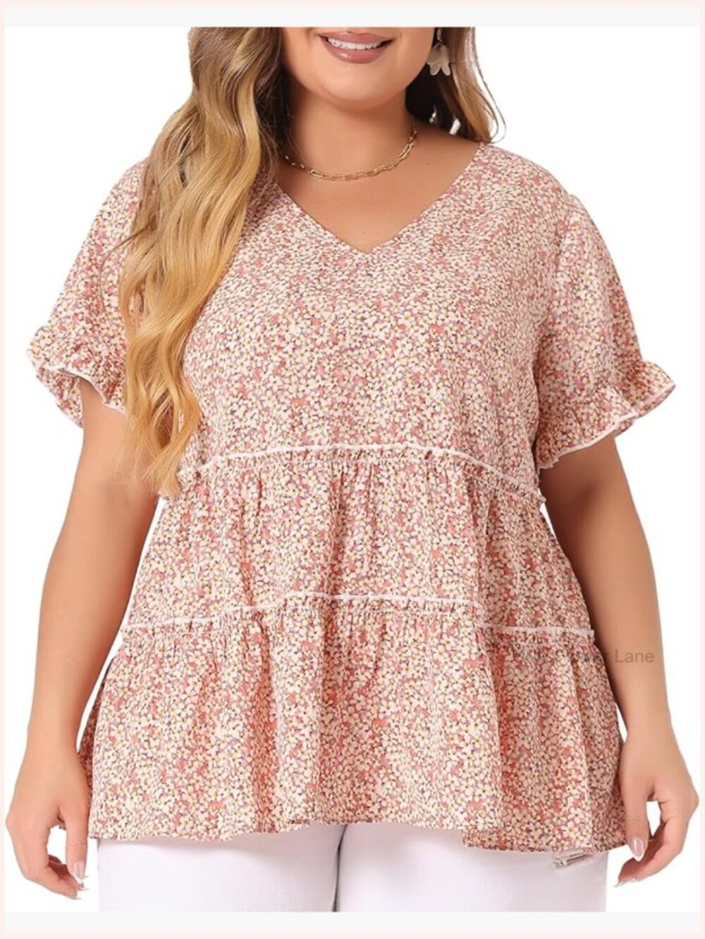 Plus Size Womens Boho Floral Blouse V Neck Short Sleeve Tunic Top